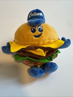 Culver’s Deluxe  Blue & Yellow Promo Plush Cheeseburger Toy  40th birthday celeb